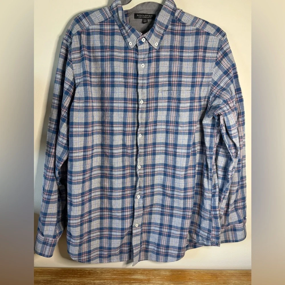 Banana Republic SLIM-FIT BOLD PLAID LUXE FLANNEL BUTTON-DOWN SHIRT size XL‎